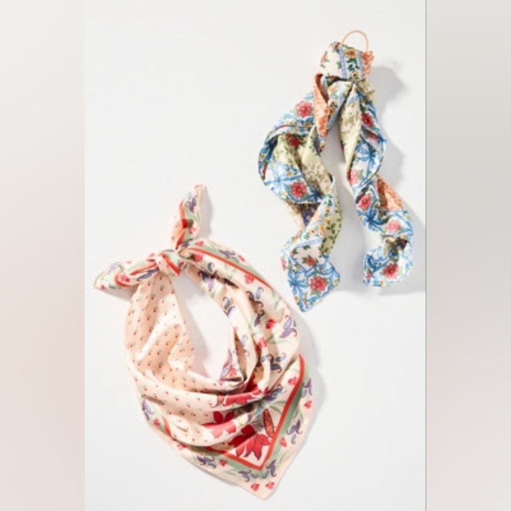 Anthropologie Summer Fruits Hair Scarves Ivory/Patchwork Floral Select One